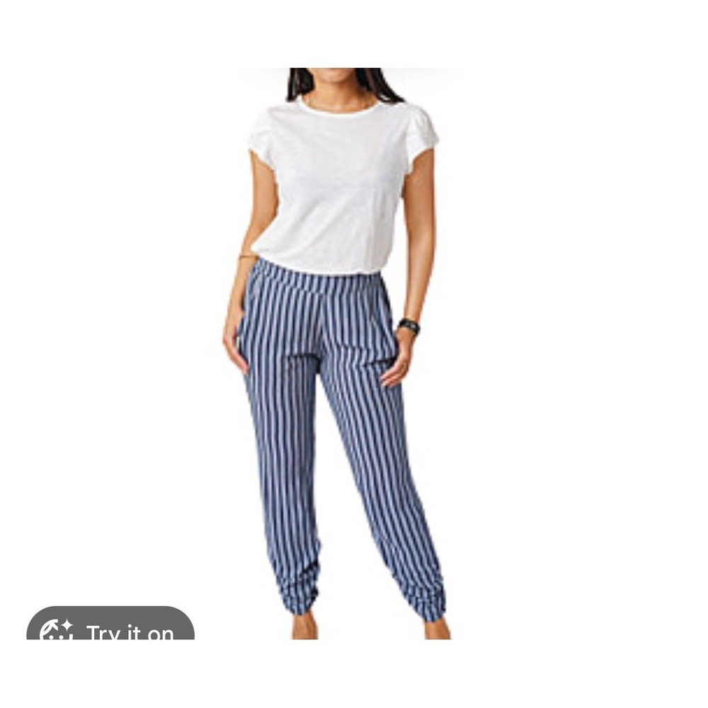 Carve Designs Avery Beach Pant Small Blue‎ White Striped Rayon Ecovero Joggers